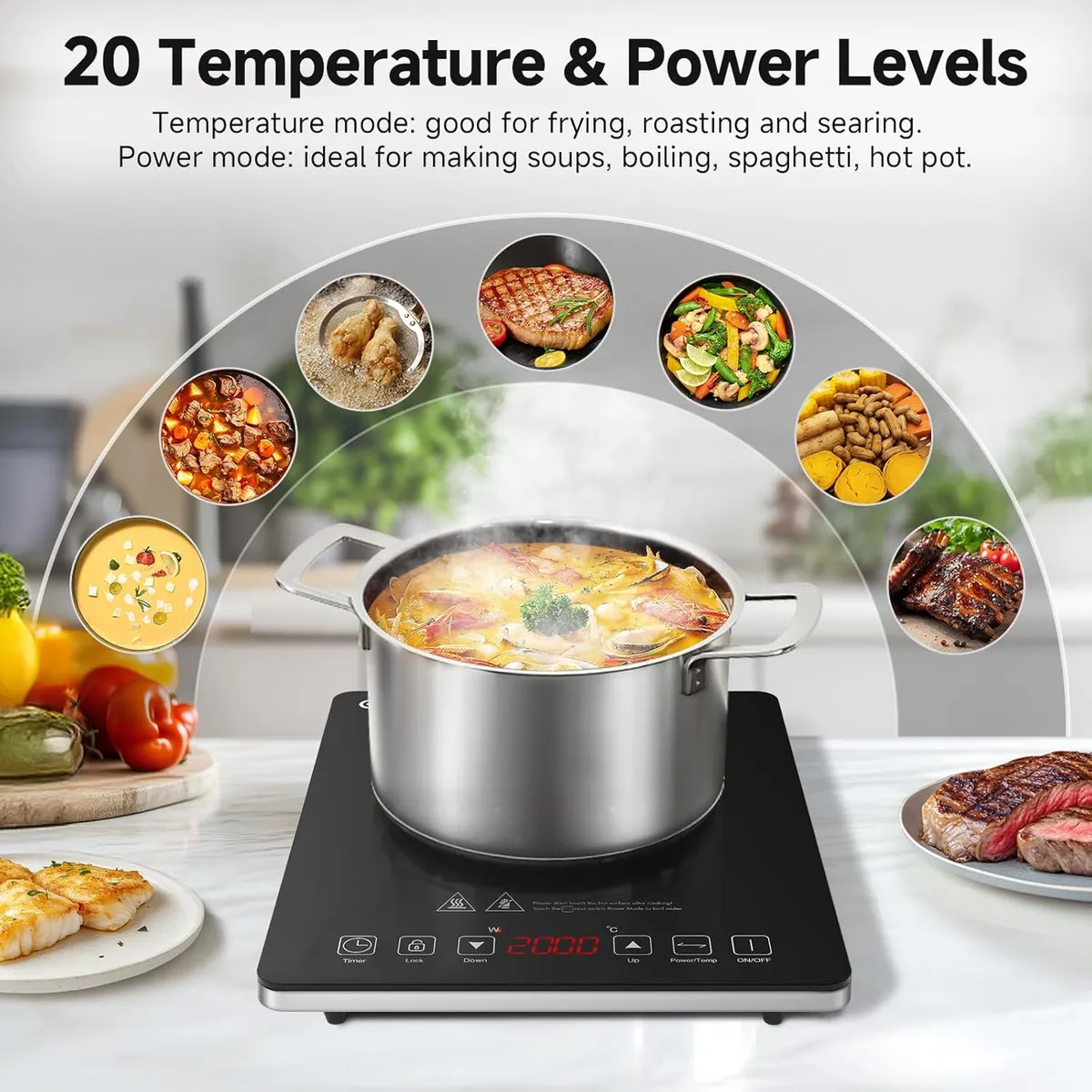 Leistungsstarke 2000w Induktionskochplatte silber – Produktbild 2 von 9
