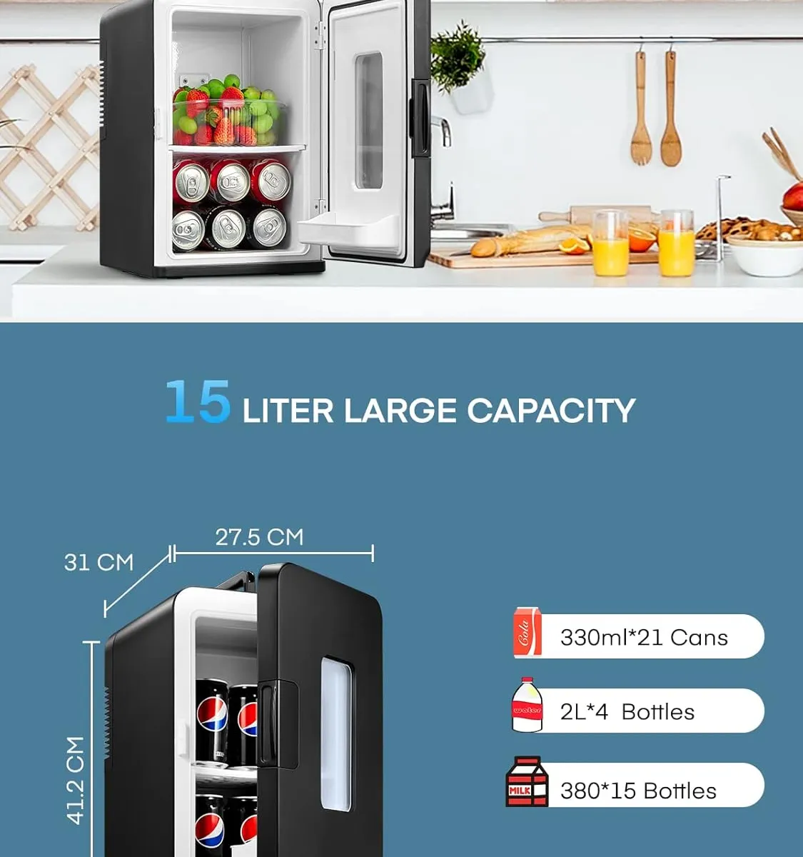 Northclan mini kühlschrank 15l schwarz – Produktbild 3 von 9
