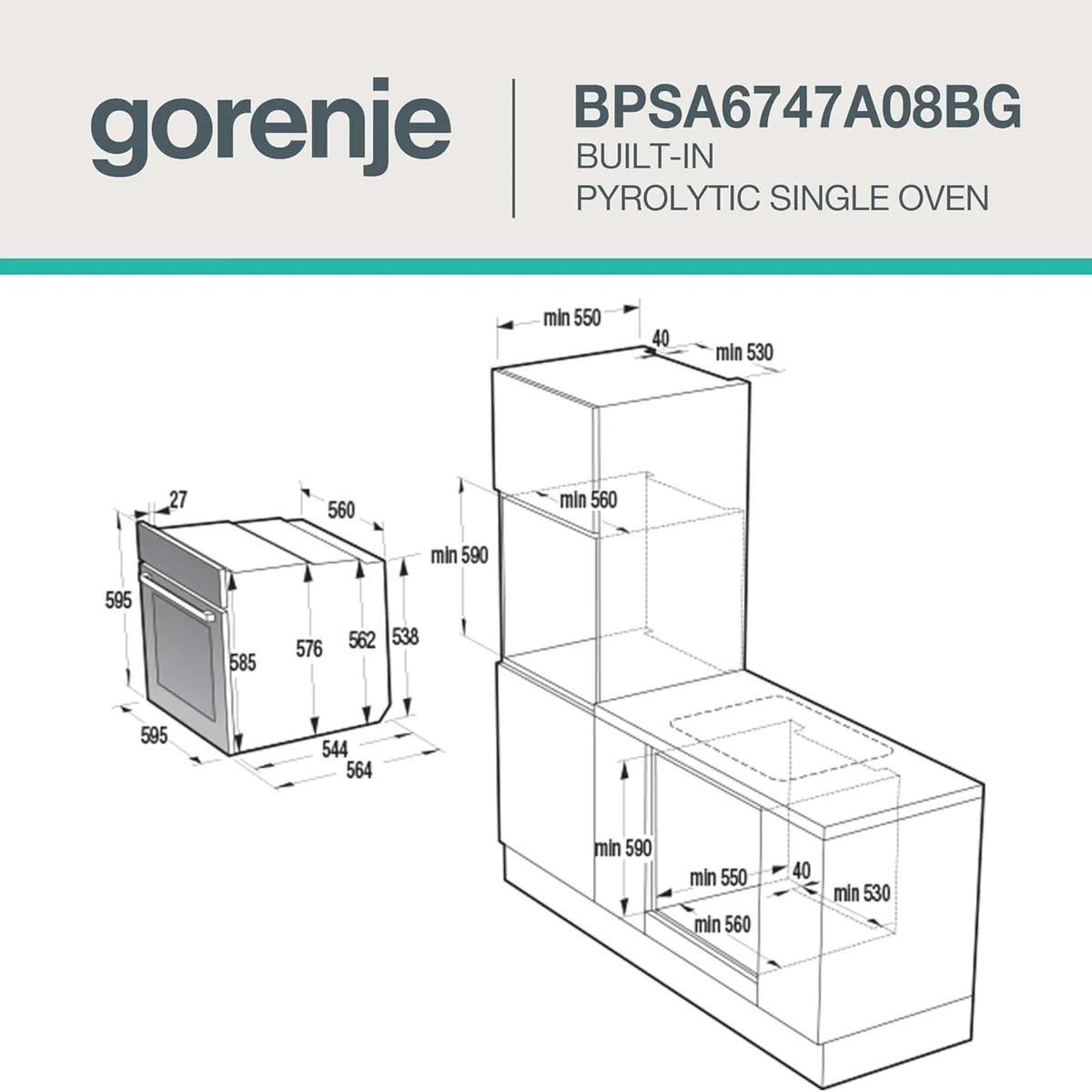 Gorenje optibake einbau-backofen mit pyrolyse 77l – Produktbild 3 von 13