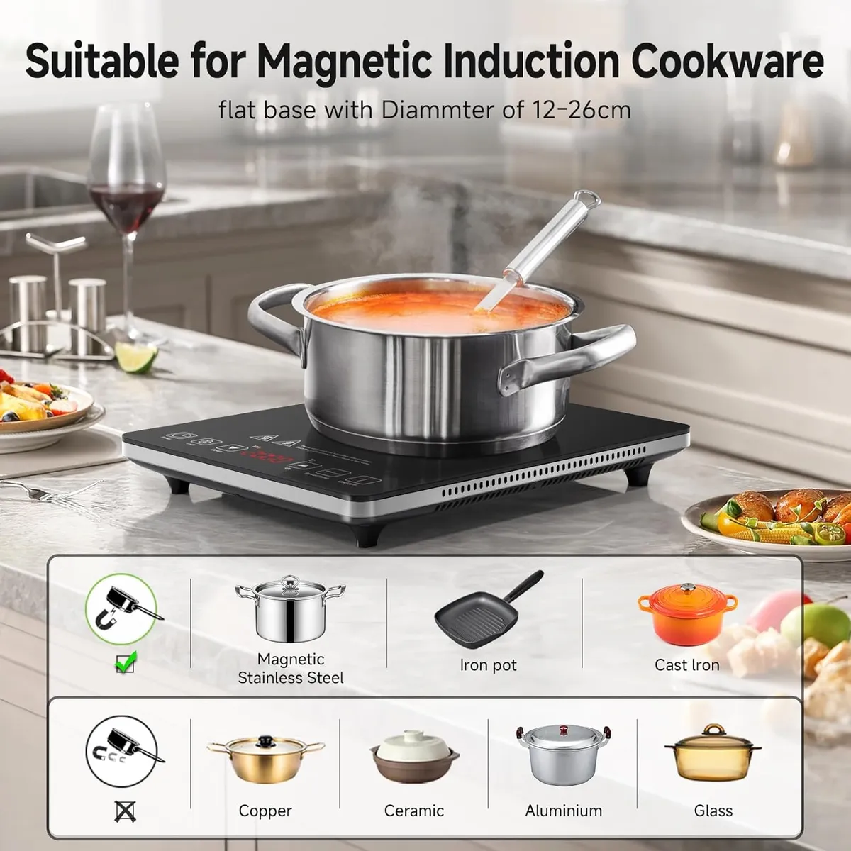 Leistungsstarke 2000w Induktionskochplatte silber – Produktbild 5 von 9