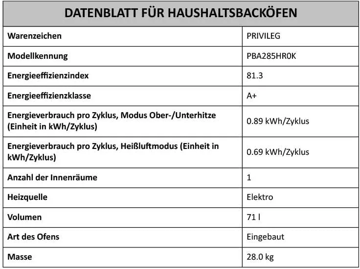 Effizienter privileg backofen energieklasse a plus – Produktbild 10 von 11